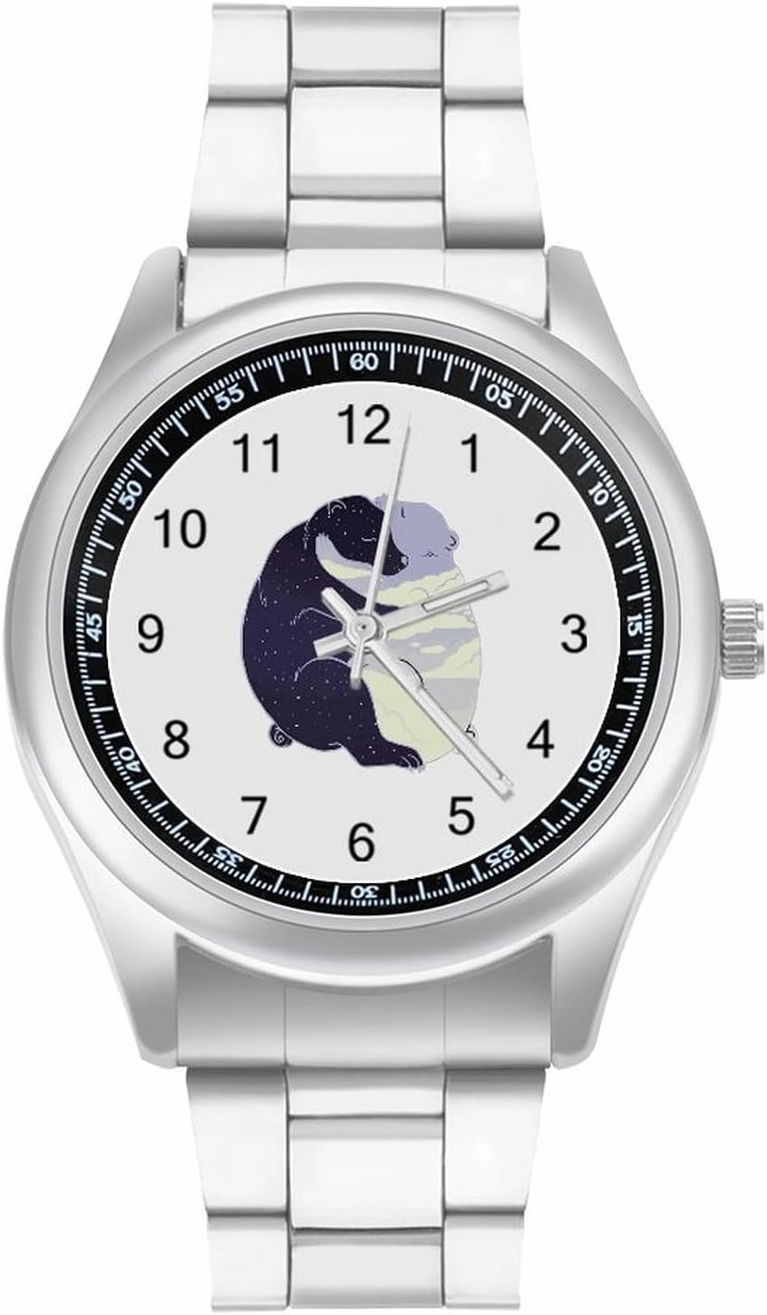 Day and Night Yinyang Bears Casual Wrist Watches for Men Classic Business Dress Watch Big Face for Work Gym