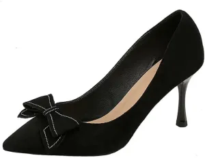 Dear Time Women's Formal Thin Heeled Slip-on Pumps Black Work Shoes,Breathable Sexy Low Heels with Simple Bowknot
