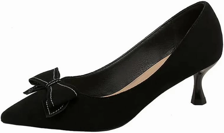 Dear Time Women's Formal Thin Heeled Slip-on Pumps Black Work Shoes,Breathable Sexy Low Heels with Simple Bowknot