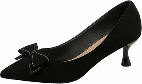 Dear Time Women's Formal Thin Heeled Slip-on Pumps Black Work Shoes,Breathable Sexy Low Heels with Simple Bowknot