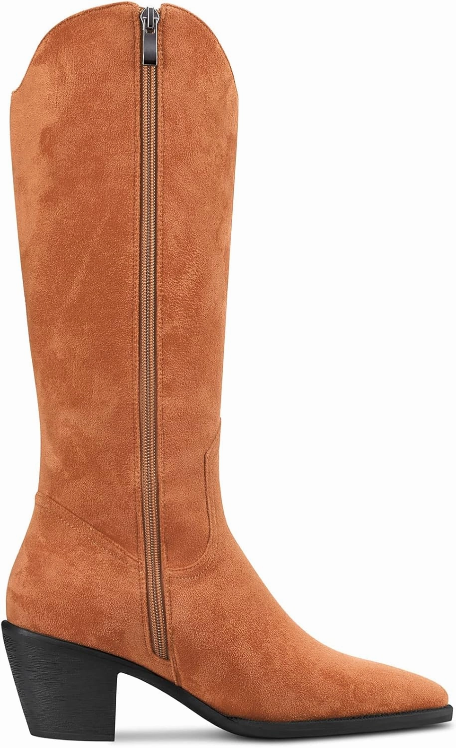DearOnly Womens Western Cowboy Cowgirl Boots Mid Calf Pull-Up Closed Pointed Toe Block Chunky Heel Zipper Suede Dress Shoes Classic 2.5 Inch