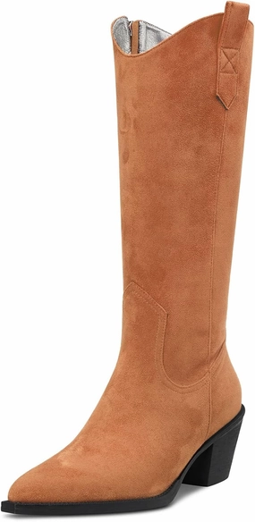 DearOnly Womens Western Cowboy Cowgirl Boots Mid Calf Pull-Up Closed Pointed Toe Block Chunky Heel Zipper Suede Dress Shoes Classic 2.5 Inch