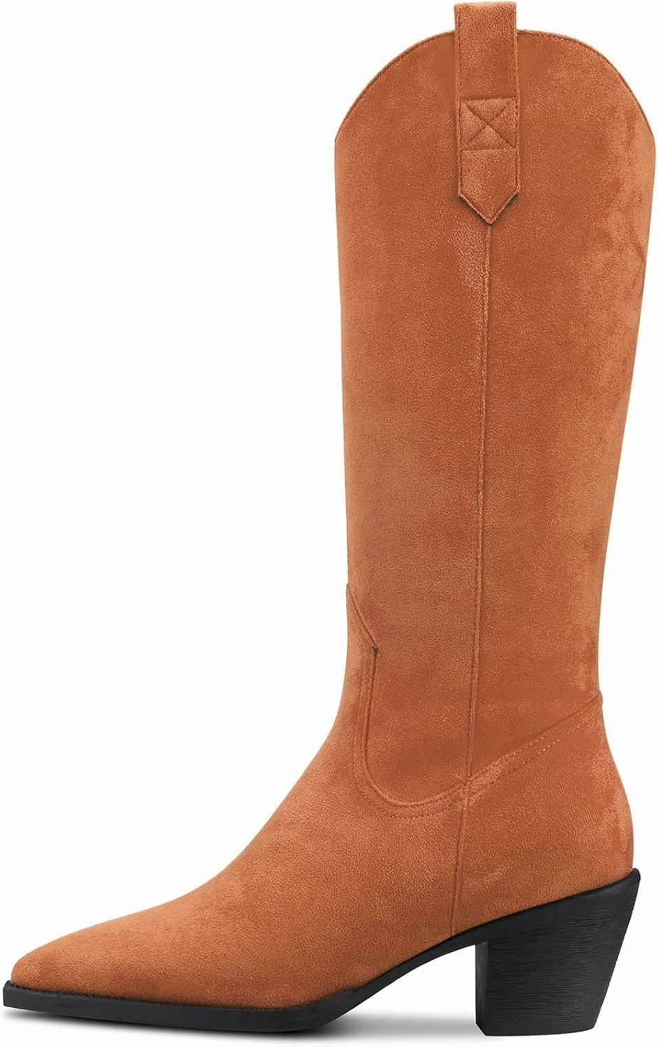 DearOnly Womens Western Cowboy Cowgirl Boots Mid Calf Pull-Up Closed Pointed Toe Block Chunky Heel Zipper Suede Dress Shoes Classic 2.5 Inch