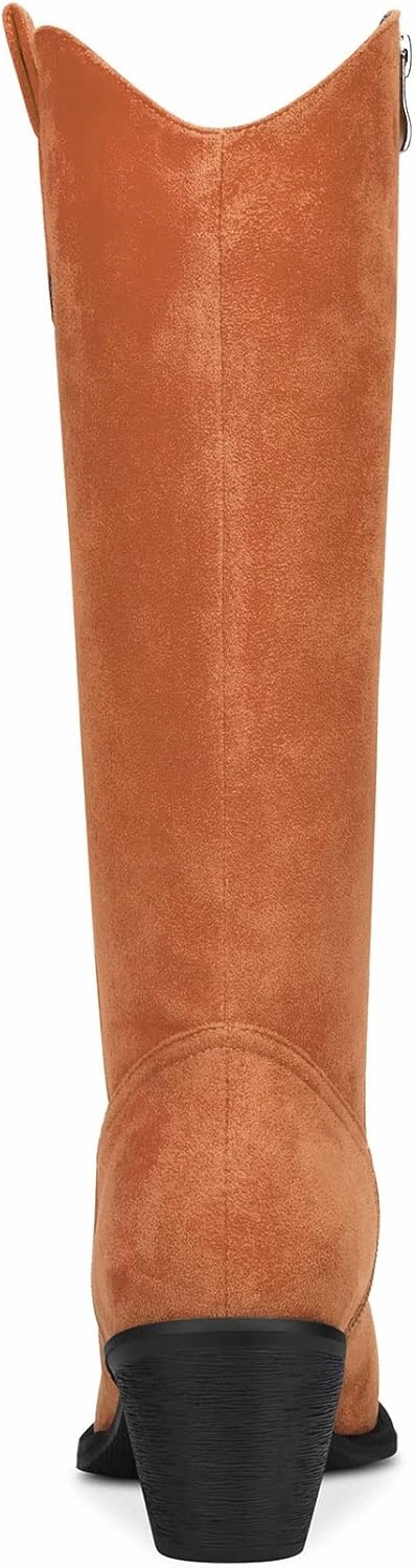 DearOnly Womens Western Cowboy Cowgirl Boots Mid Calf Pull-Up Closed Pointed Toe Block Chunky Heel Zipper Suede Dress Shoes Classic 2.5 Inch