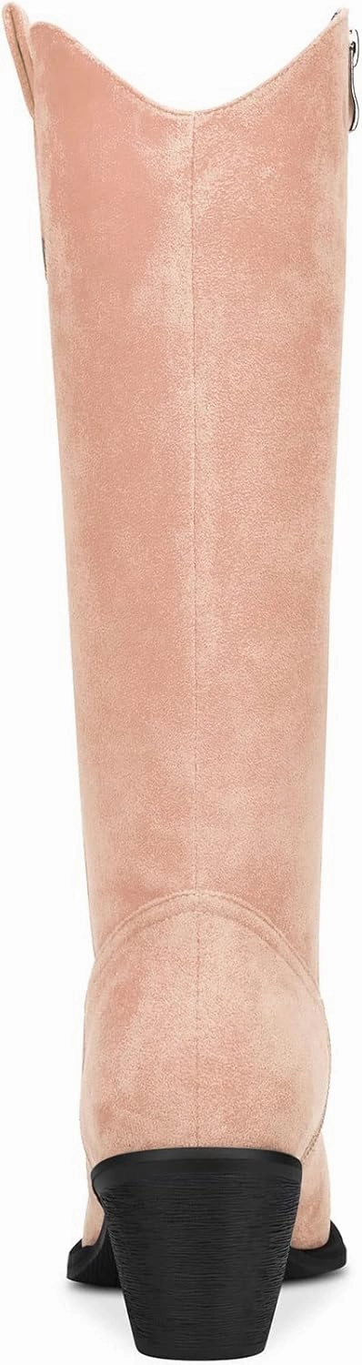 DearOnly Womens Western Cowboy Cowgirl Boots Mid Calf Pull-Up Closed Pointed Toe Block Chunky Heel Zipper Suede Dress Shoes Classic 2.5 Inch
