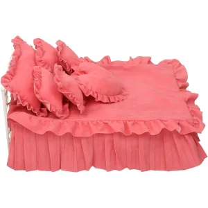 DeeRace 1/6 Dollhouse Furniture Miniature Bed Double Bed Miniature Furniture Doll Furniture Dolls House Decoration Scene Accessories - Pink