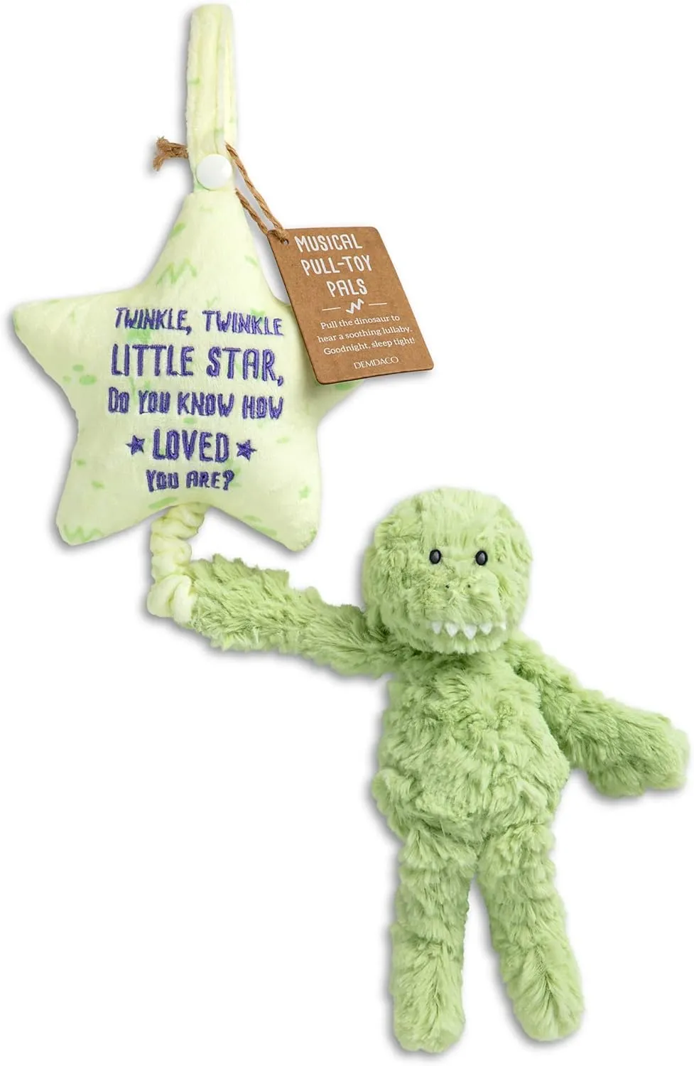 DEMDACO Dinosaur 6 x 22 Inch Green Childrens Musical Plush Stuffed Animal Pull Toy