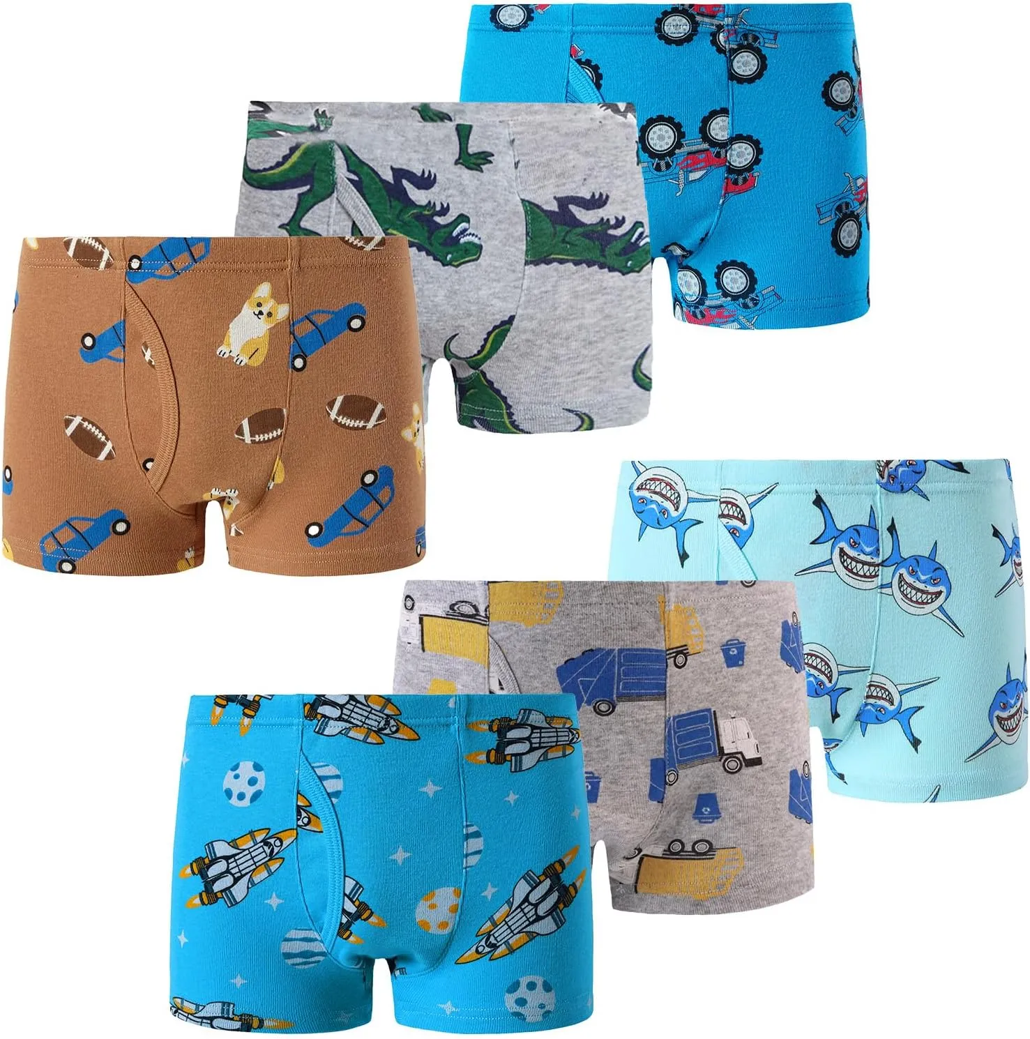 Demifill Boys Boxer Briefs 100% Cotton Monster Car Underwear Toddler Boys Dinosaur Shark Undies