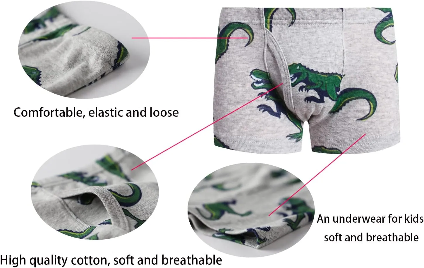 Demifill Boys Boxer Briefs 100% Cotton Monster Car Underwear Toddler Boys Dinosaur Shark Undies