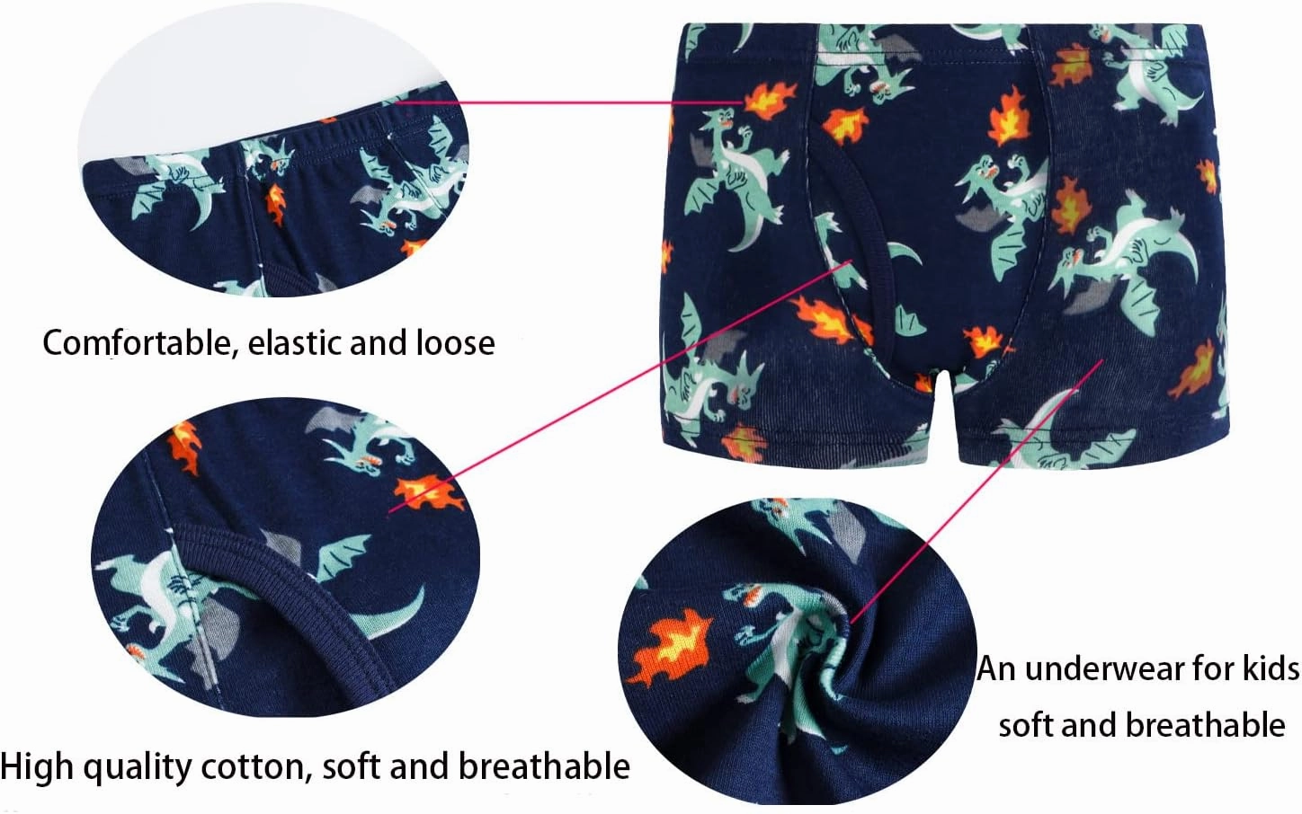 Demifill Boys Boxer Briefs 100% Cotton Monster Car Underwear Toddler Boys Dinosaur Shark Undies