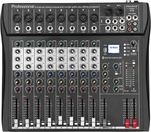Depusheng DT8 Professional Mixer Sound Board Console 8 Channel Desk System Interface Digital USB Computer MP3 Input 48V Phantom Power Stereo DJ Studio FX Steel Chassis,Black