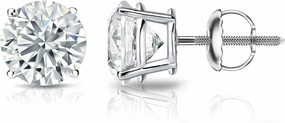Diamond Wish 18k White Gold Round Diamond Stud Earrings (2ct TW, H-I, I1-I2, IGI Certified) 4-Prong Basket, Screw Back