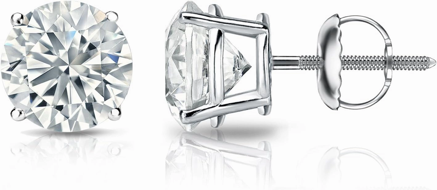 Diamond Wish 18k White Gold Round Diamond Stud Earrings (2ct TW, H-I, I1-I2, IGI Certified) 4-Prong Basket, Screw Back