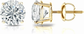 Diamond Wish 18k Yellow Gold Round Diamond Stud Earrings (1 1/4ct TW, H-I, I2-I3, IGI Certified) 4-Prong Basket, Screw Back