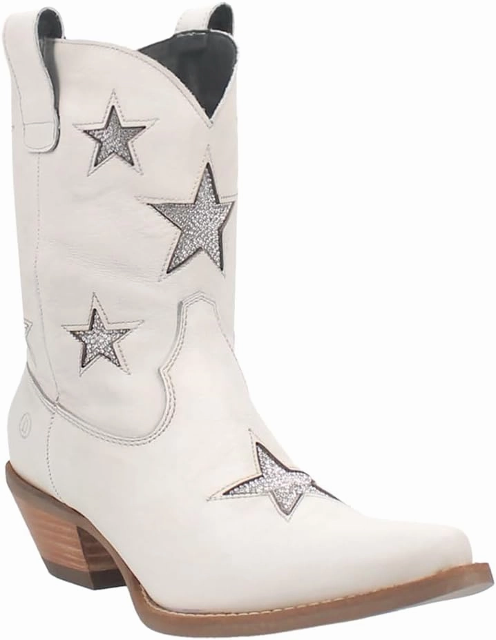 Dingo Womens Star Struck Tooled Inlay Snip Toe Pull On Casual Boots Ankle Mid Heel 2-3" - Black
