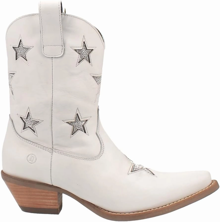 Dingo Womens Star Struck Tooled Inlay Snip Toe Pull On Casual Boots Ankle Mid Heel 2-3" - Black