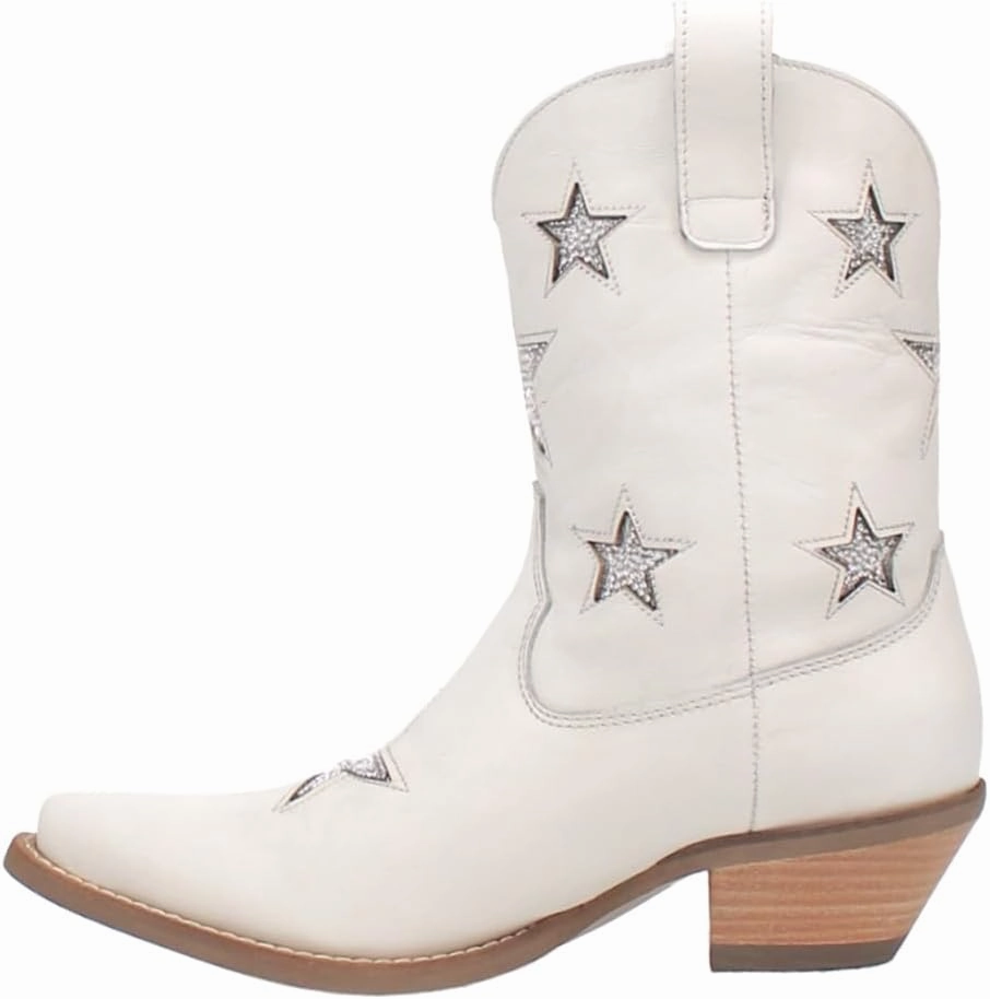 Dingo Womens Star Struck Tooled Inlay Snip Toe Pull On Casual Boots Ankle Mid Heel 2-3" - Black