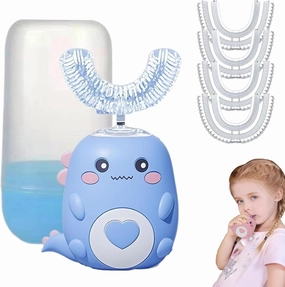 Dinobrush 360 Kids Ultrasonic Toothbrush,2025 New Lulabini Toothbrush,Kids Electric Toothbrushes U Shaped Toddler Auto Sonic Toothbrushes for 2-6 6-12 Years Old Children Boys & Girls (6-12 Blue 4)