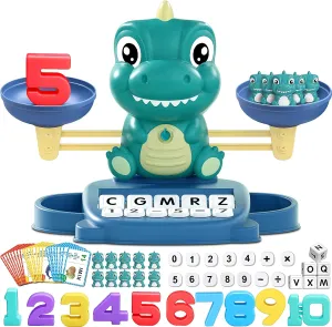 Dinosaur Math Balance Toy for Boys and Girls - Montessori Matching Letter Toy for Kids 3 Year Olds, Educational Kindergarten Preschool Early Learning, Birthday Gift for 4 5 6 7 Years Old