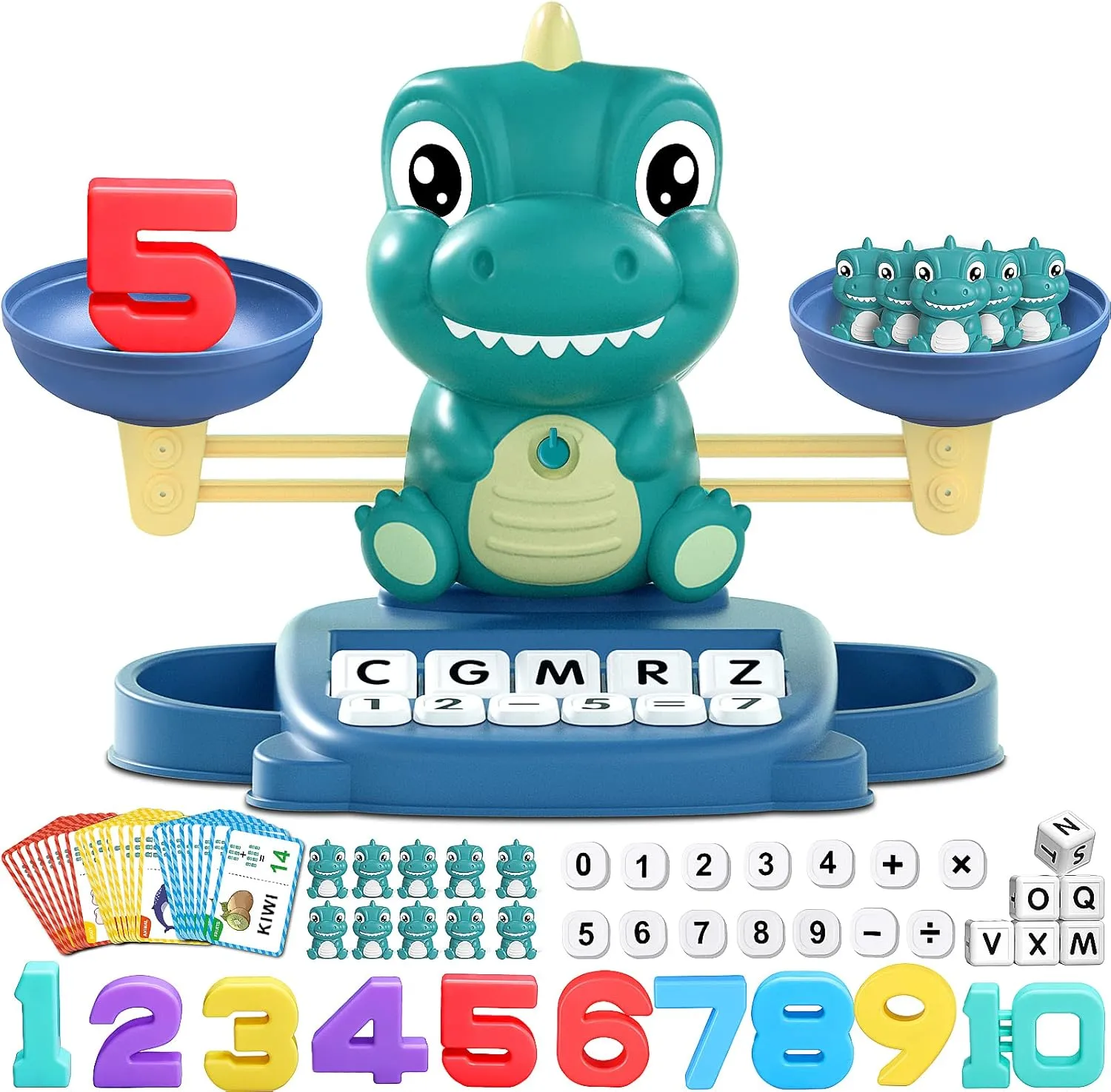 Dinosaur Math Balance Toy for Boys and Girls - Montessori Matching Letter Toy for Kids 3 Year Olds, Educational Kindergarten Preschool Early Learning, Birthday Gift for 4 5 6 7 Years Old