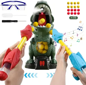 Dinosaur Shooting Toys for Kids 4 5 6 7 8  Years, Movable Dinosaur Target Shooting Games Toys with 2 Air Pump Gun and 72 Foam Bullets, Hand-Eye Coordination Practice Gift for Boys and Girls