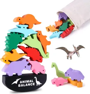 Dinosaur Toy Wooden Stacking Game: Challenging Banlance Game - Develop Concentration Coordination Problemsoving Skills for Kids Ages 3 Years Up
