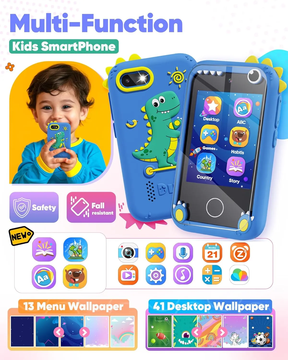 Dinosaur Toys for Kids - 3-5 Year Old Smart Phone Toys for Boys and Girls, Touchscreen Learning, Christmas Stocking Stuffers, Gifts