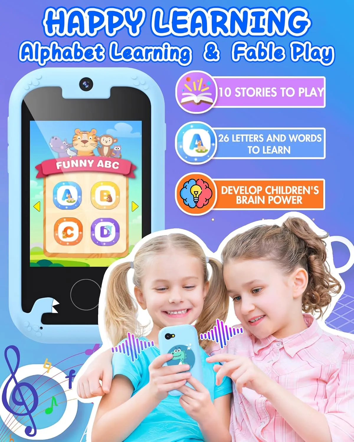 Dinosaur Toys Kids Smart Phone for Girls Age 6-8, Birthday Gifts for 3-8 Year Olds with 8GB Memory Card