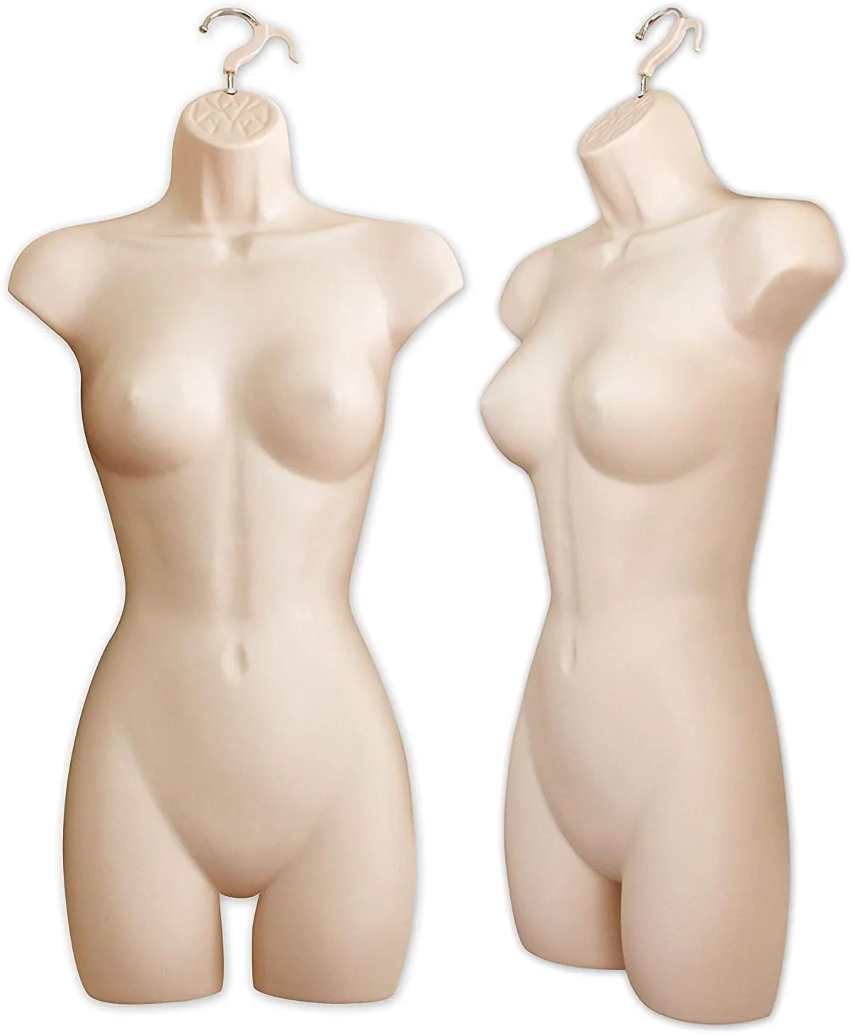 DisplayTown Female Mannequin Hip Long Torso Hollow Back Body Stackable Dress Form with Hanging Hook for Tshirt Display, Countertop, Craft Show, Photos and Design, S-M Clothing Size (Flesh, Set of 1)
