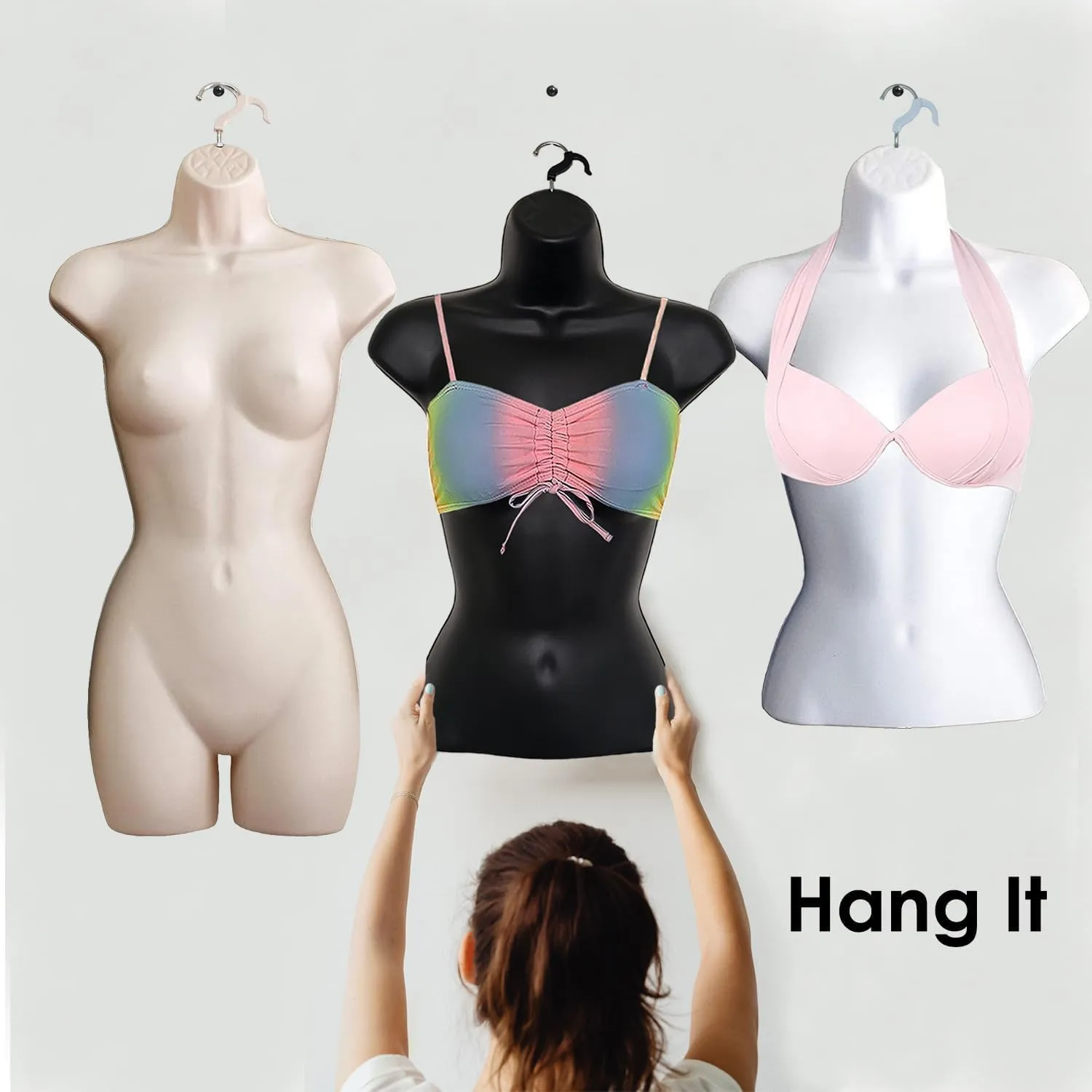 DisplayTown Female Mannequin Hip Long Torso Hollow Back Body Stackable Dress Form with Hanging Hook for Tshirt Display, Countertop, Craft Show, Photos and Design, S-M Clothing Size (Flesh, Set of 1)