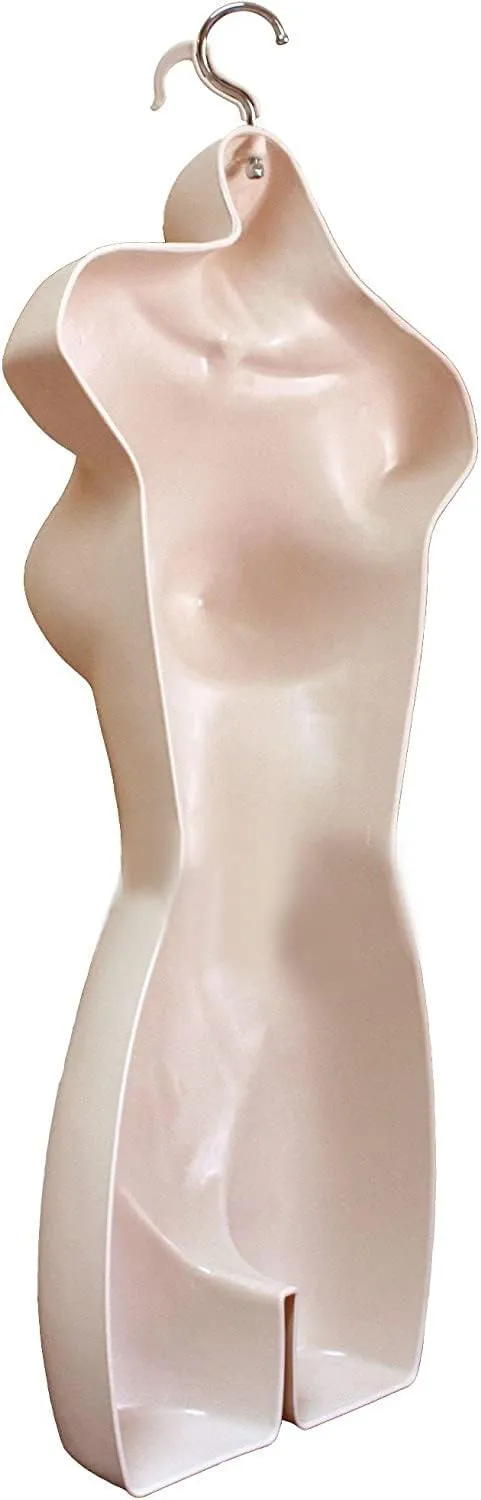 DisplayTown Female Mannequin Hip Long Torso Hollow Back Body Stackable Dress Form with Hanging Hook for Tshirt Display, Countertop, Craft Show, Photos and Design, S-M Clothing Size (Flesh, Set of 1)