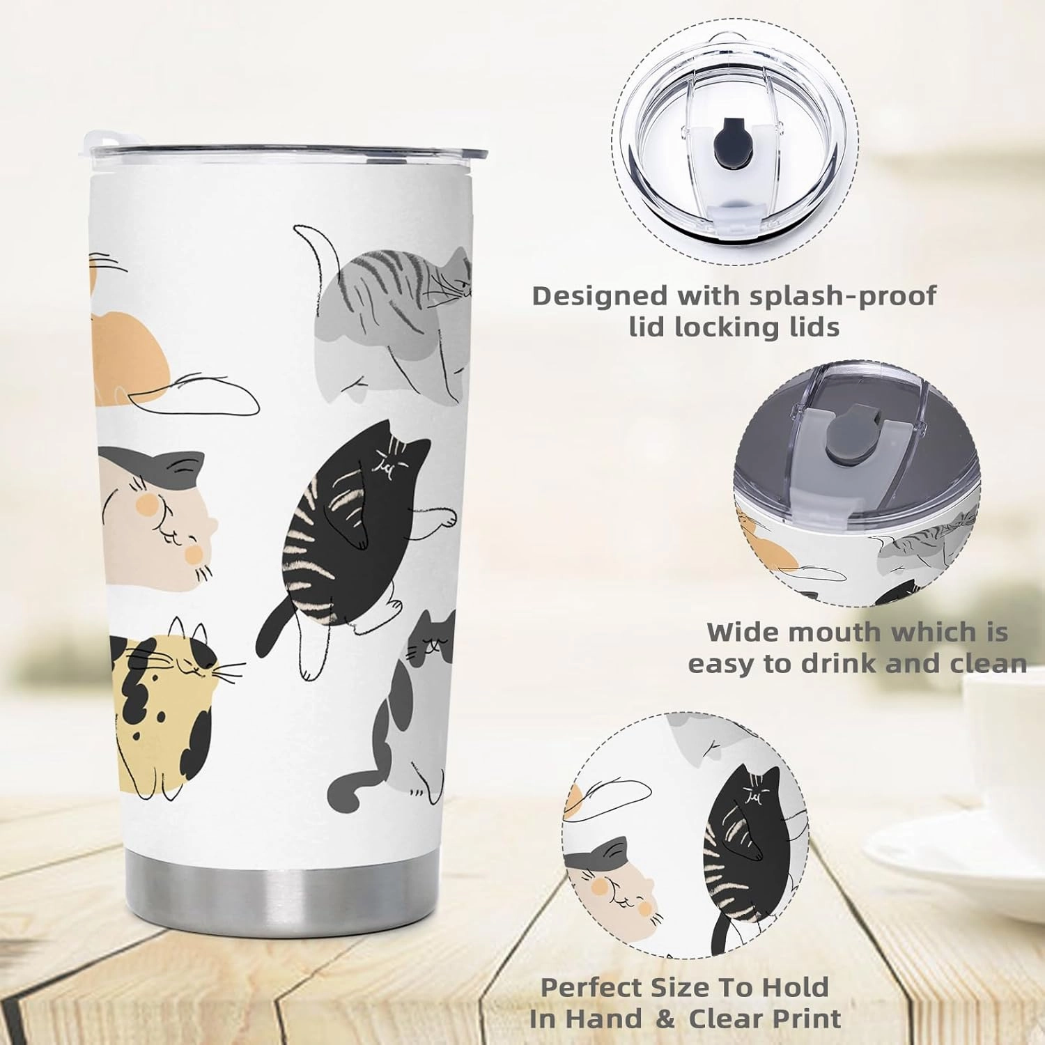 DJY Cat Mom Tumbler Cat Pattern Stainless Steel Tumbler Ideal Gift for Cat Lover, Daughter, Mom, Vacuum Insulated Coffee Cup Travel Mug for Home Office