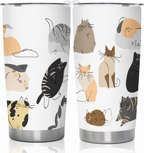 DJY Cat Mom Tumbler Cat Pattern Stainless Steel Tumbler Ideal Gift for Cat Lover, Daughter, Mom, Vacuum Insulated Coffee Cup Travel Mug for Home Office