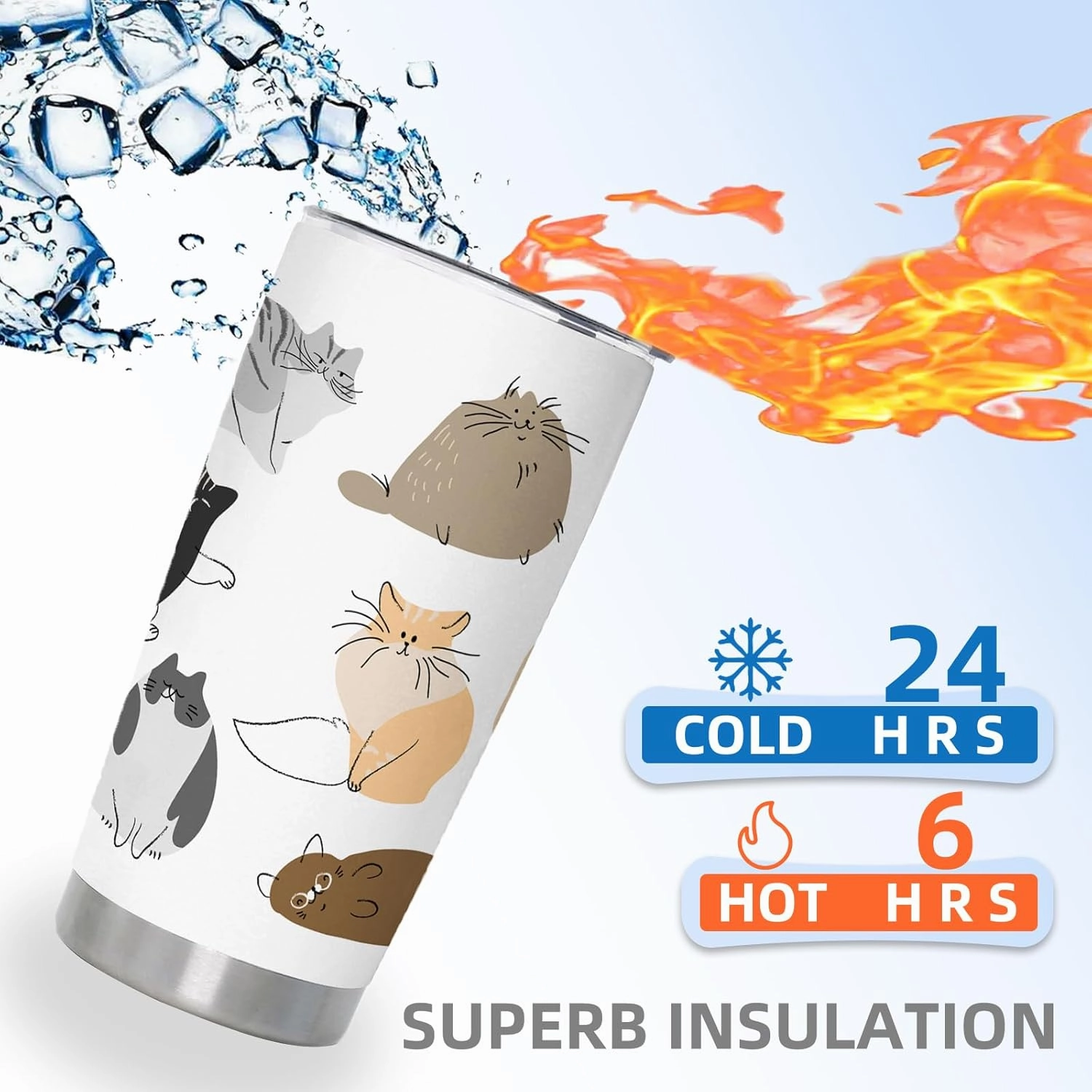 DJY Cat Mom Tumbler Cat Pattern Stainless Steel Tumbler Ideal Gift for Cat Lover, Daughter, Mom, Vacuum Insulated Coffee Cup Travel Mug for Home Office