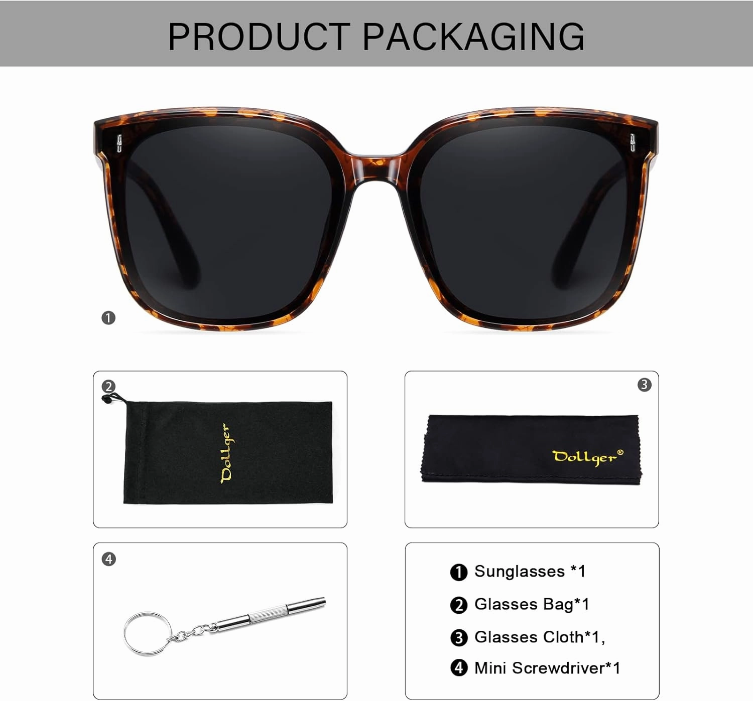 Dollger Retro Oversized Square Sunglasses for Women Trendy Classic Style Sun Glasses UV400 Protection
