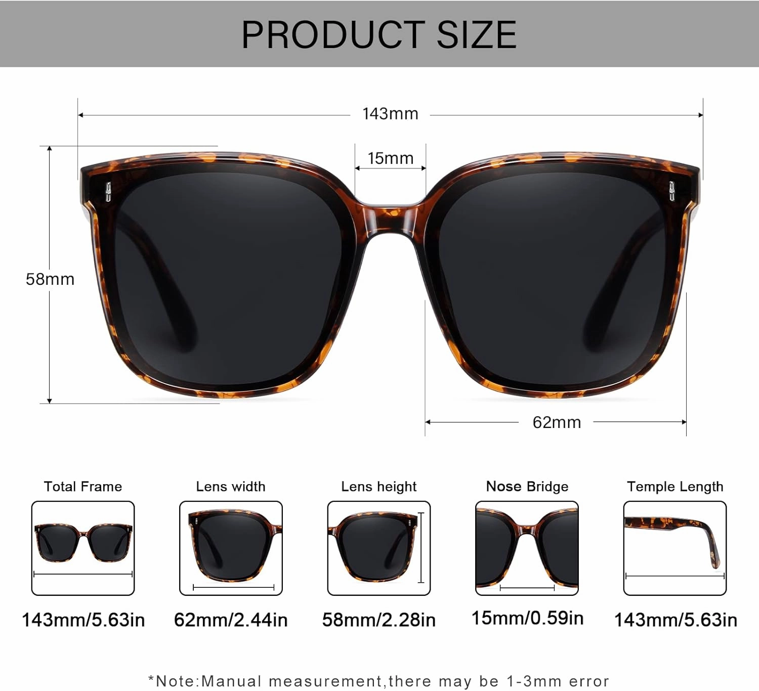 Dollger Retro Oversized Square Sunglasses for Women Trendy Classic Style Sun Glasses UV400 Protection