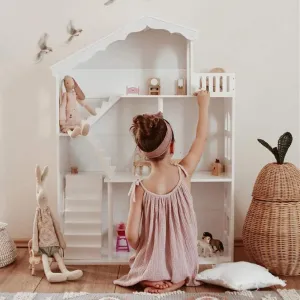 Dollhouse Bookshelf, Wooden Kids Bookshelve Children Doll House Toy Storage 3-Tier Bookcase for Books Gift for Girls Ages 3-7 
