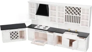 Dollhouse Kitchen Cabinet Set 1/12 Birch Wood Miniature Bar Counter - Premium Craftsmanship, DIY Decor, Realistic Toy House Furniture for Birthdays & Parties