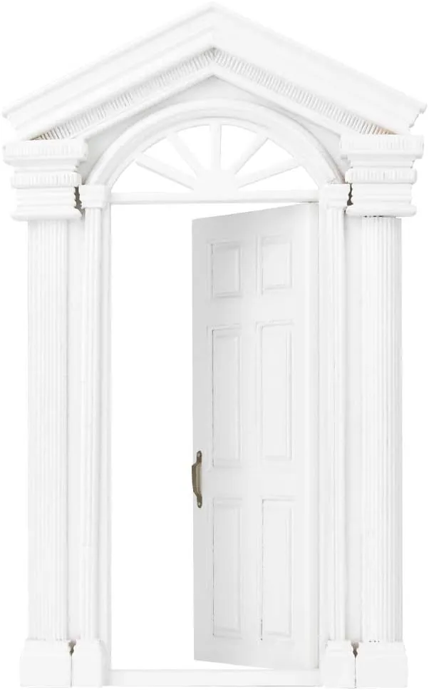 Dollhouse Miniature Door, 1:12 Mini DIY Wooden Steepletop Door Room Decor Simulation Doll House Ornament Wood Door Dollhouse Furniture