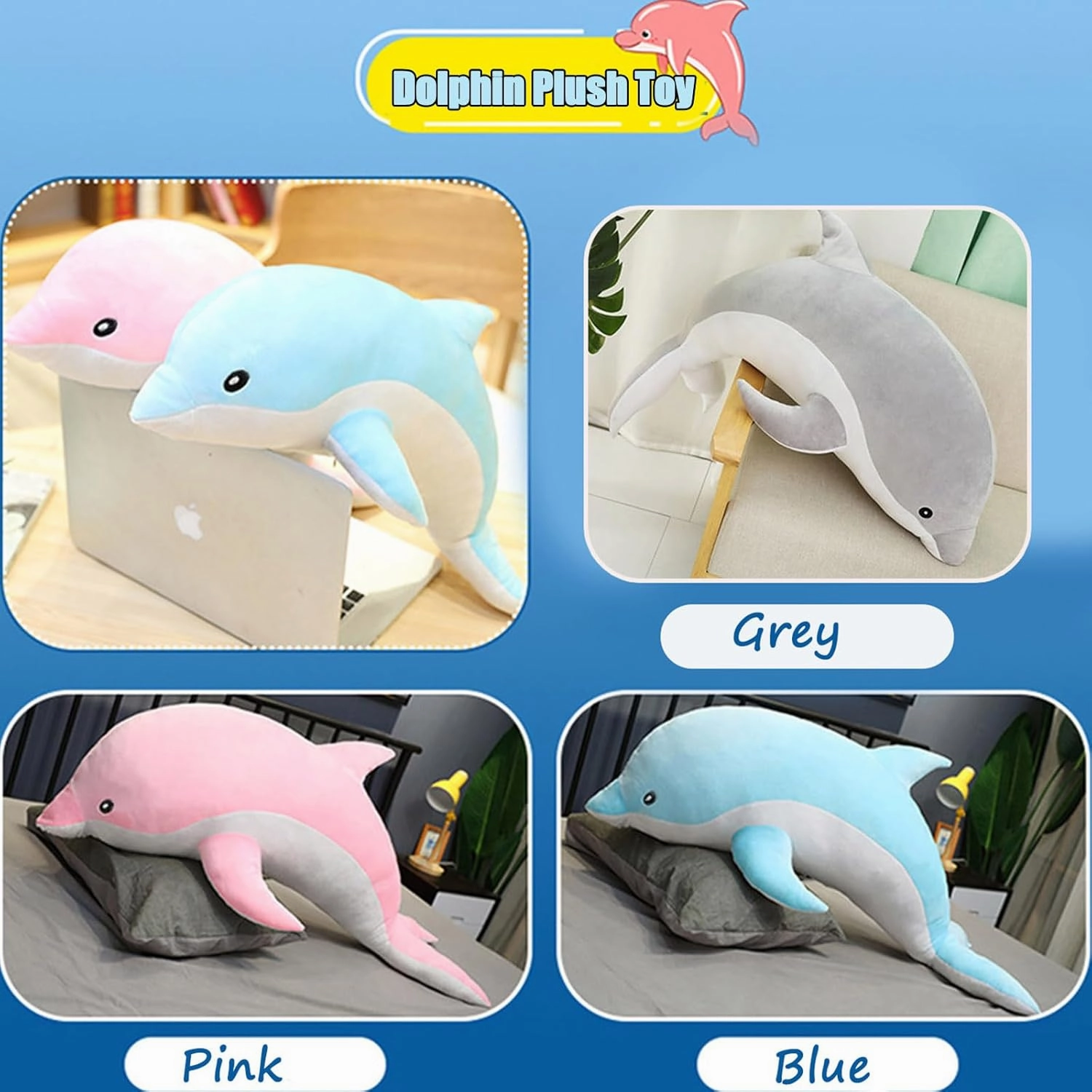 Dolphin Stuffed Animals Plush Pillow Super Soft Sea Animal Plush Toys Dolls for Boys Girls Sleeping Cushion Gift (100cm/39.37in, Pink)