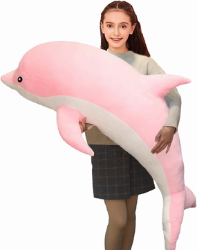 Dolphin Stuffed Animals Plush Pillow Super Soft Sea Animal Plush Toys Dolls for Boys Girls Sleeping Cushion Gift (100cm/39.37in, Pink)