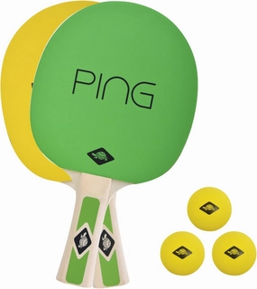 Donic-Schildkröt Ping Pong Table Tennis Set, 2 Bats with Green/Yellow Pads, 3 Yellow Balls, in a Carrying Bag