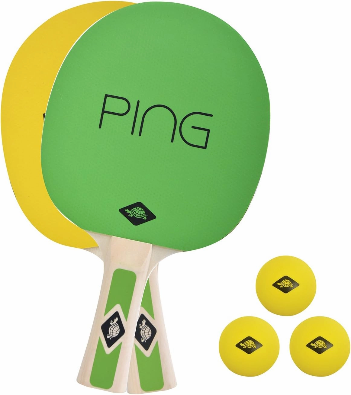 Donic-Schildkröt Ping Pong Table Tennis Set, 2 Bats with Green/Yellow Pads, 3 Yellow Balls, in a Carrying Bag