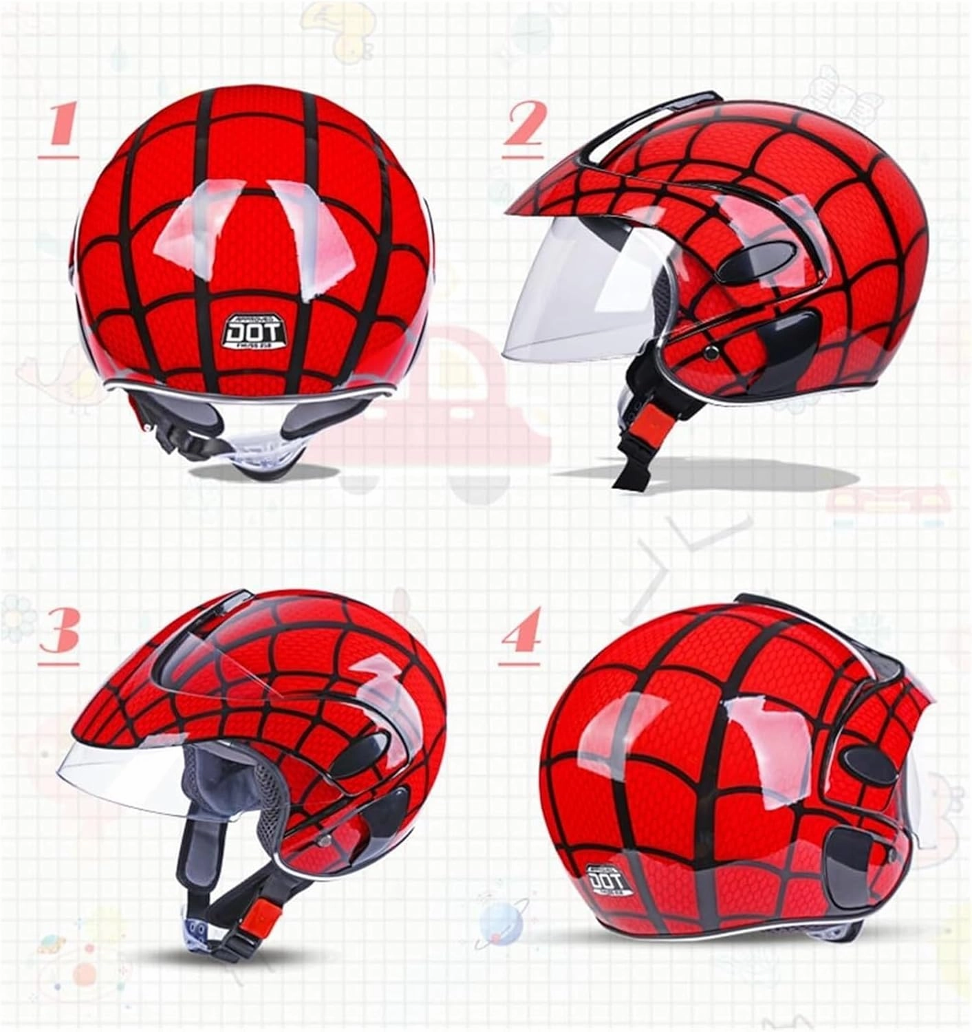 DOT Approved Kids ATV Helmets with Visor,Toddler 3/4 Open Face Motorcycle Half Helmets,Youth Child Electric Bicycle Go-Kart Dirt-Bike Four Wheeler Moped Vespa Helmet for Boys Girls
