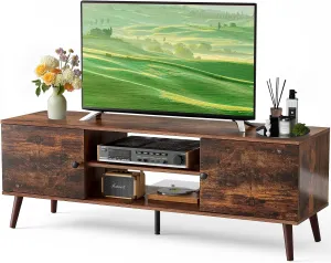 DUMOS TV Stand for 55 60 inch TV, Entertainment Center with Storage Cabinet, Mid Century Modern Media Console Table, Adjustable Hinge, Wooden Television Furniture for Living Room, Office - Brown