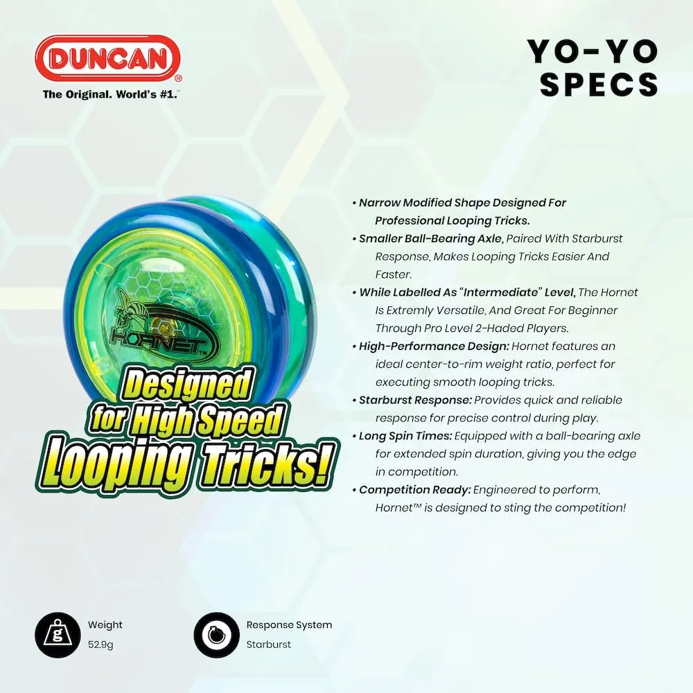 Duncan Toys Hornet Pro Looping Yo-Yo with String, Ball Bearing Axle and Plastic Body, Orange with Black Cap