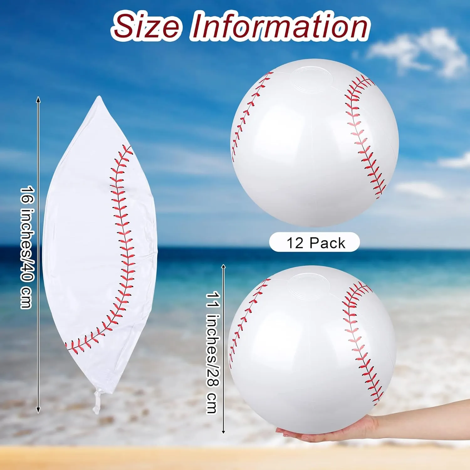 Durony 12 Pack Inflatable 11 Inch Beach & Pool Bouncing Sports Ball - Baseball Bouncy Toy Favors for Birthday Party & Summer Games