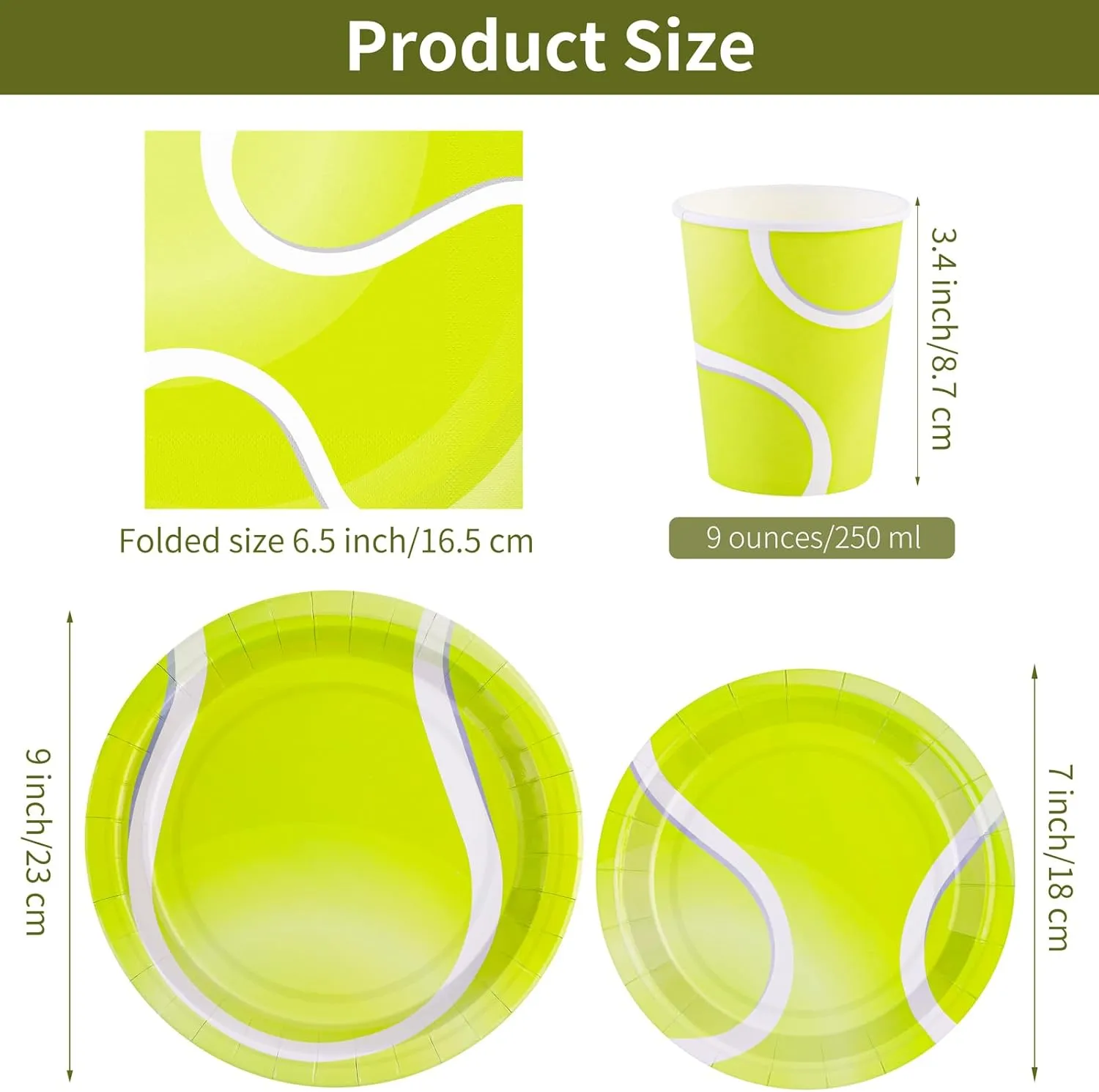 durony 96 Pieces Tennis Party Supplies Tableware Set Include Tennis Paper Plates Napkins and Cups Tennis Dessert Plates for Tennis Sports Party Decorations, Serve 24 Guests