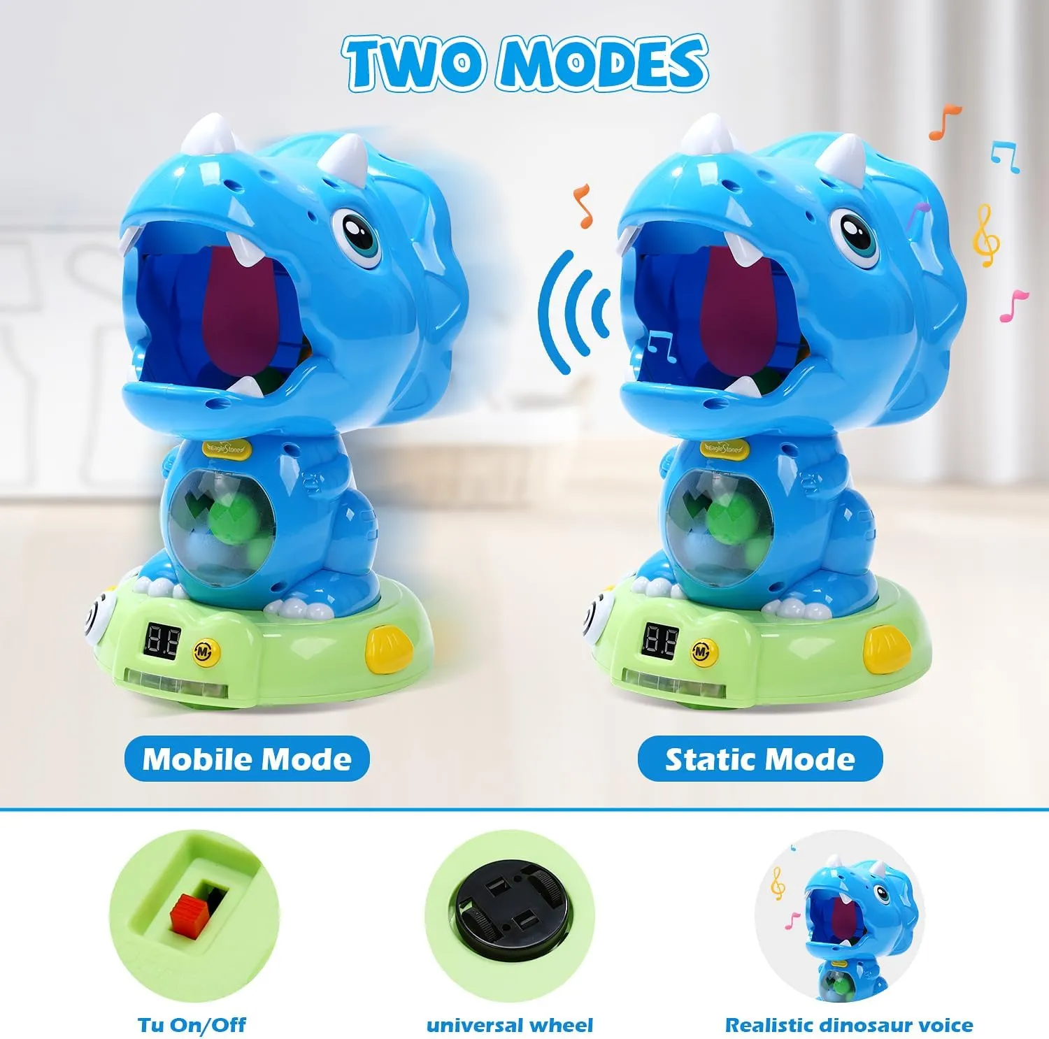 EagleStone Moveable Dinosaur Shooting Toys Triceratops Action,Kids Shooting Games with LCD Score Record&LED, Enhancing Hand-Eye Coordination Toys for Boys and Girls
