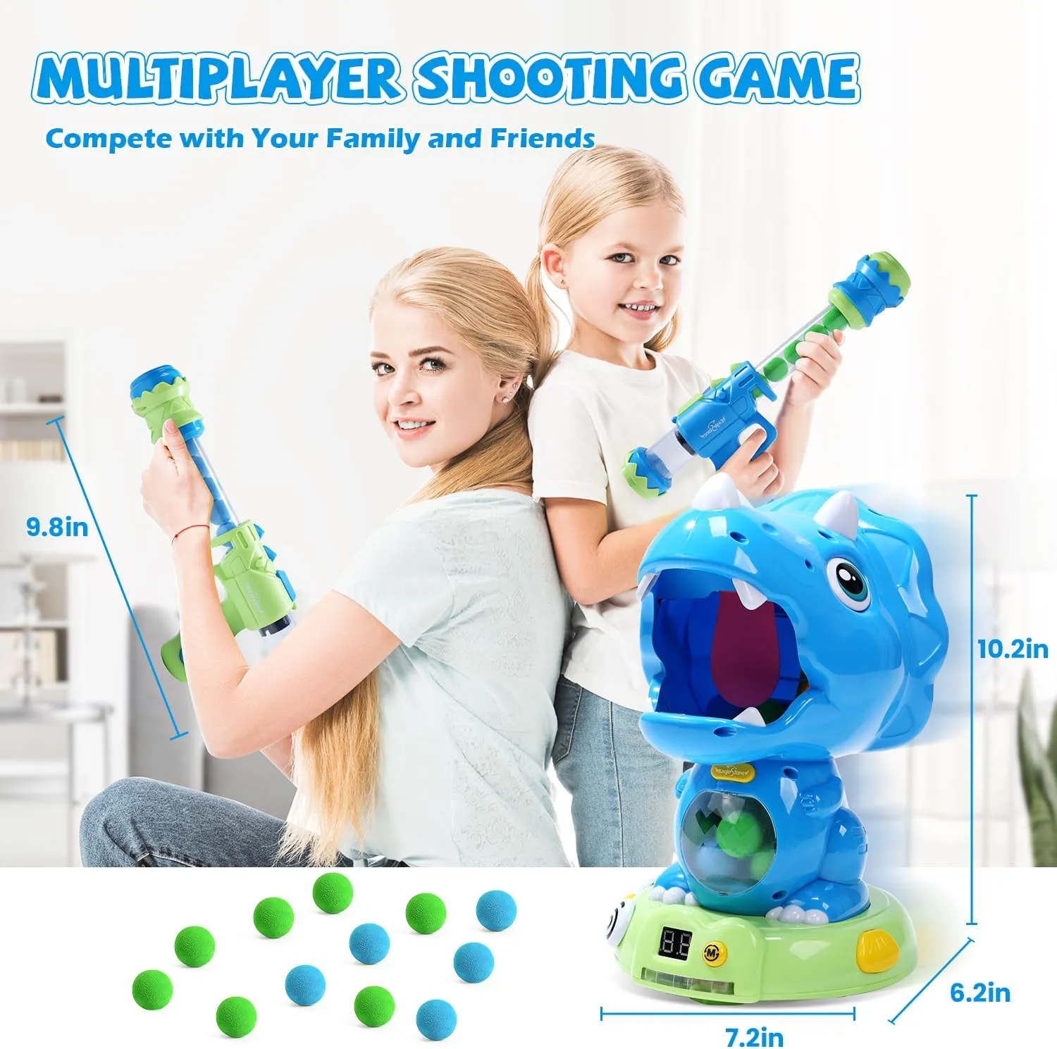 EagleStone Moveable Dinosaur Shooting Toys Triceratops Action,Kids Shooting Games with LCD Score Record&LED, Enhancing Hand-Eye Coordination Toys for Boys and Girls
